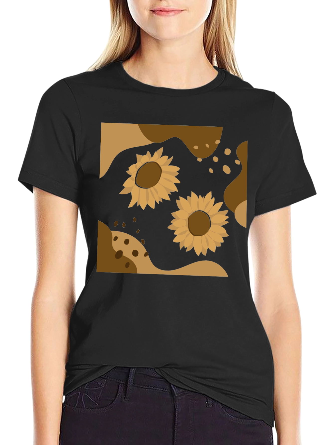 Sunflower Abstract Graphic Black Tee