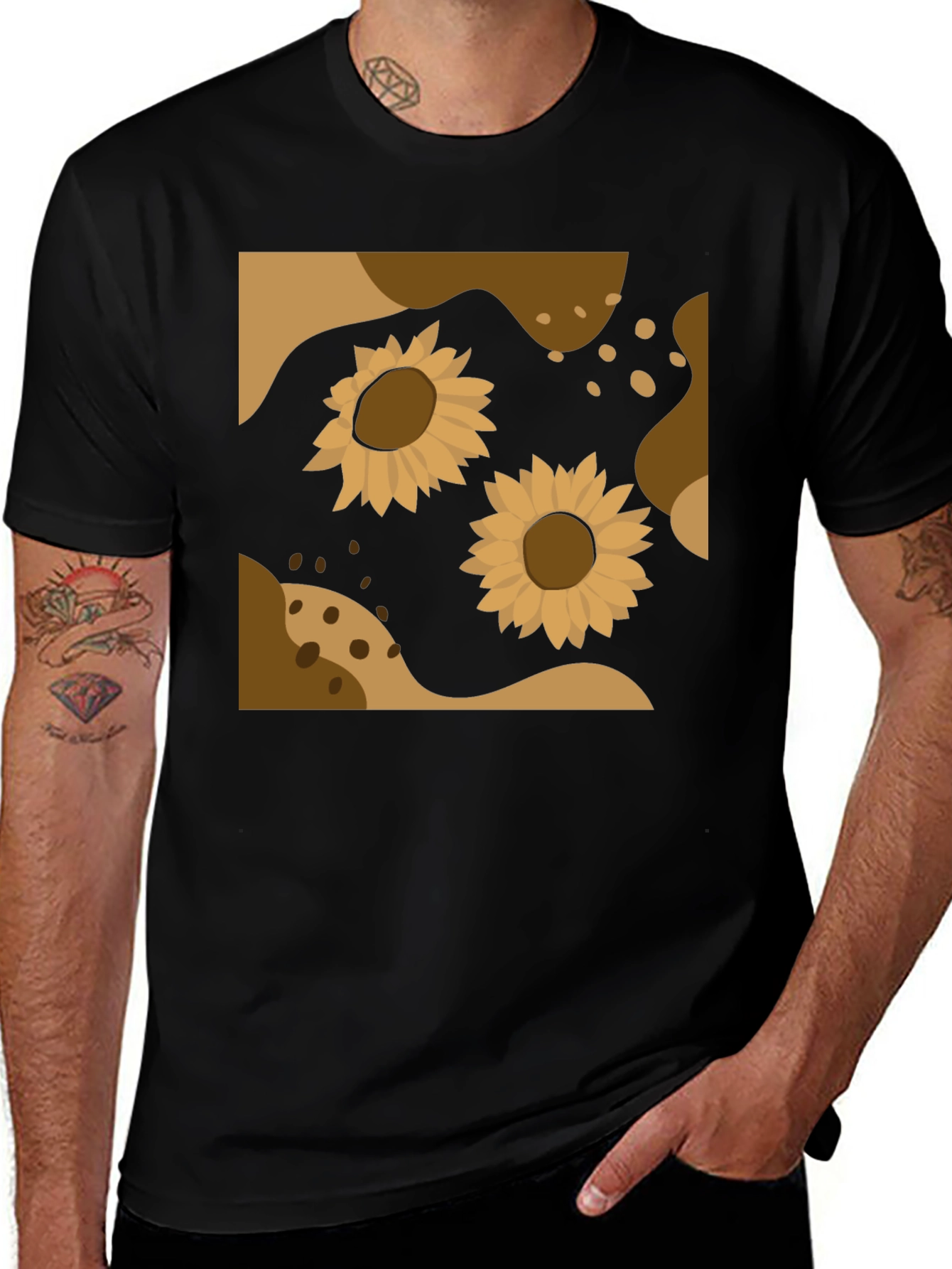 Sunflower Abstract Graphic Black Tee