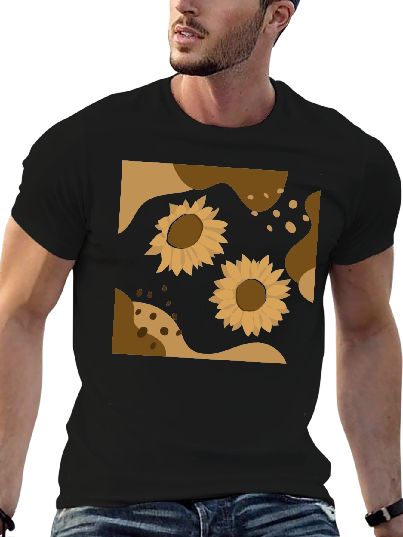 Sunflower Abstract Graphic Black Tee