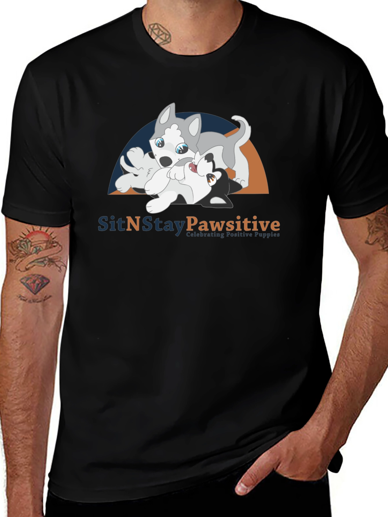 SitNStay Pawsitive Black Cotton T-Shirt
