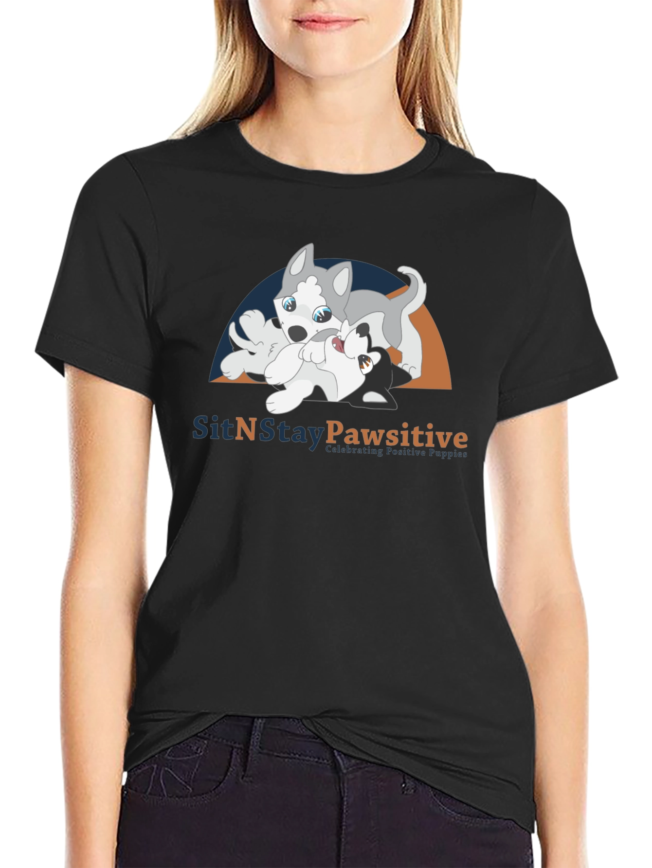 SitNStay Pawsitive Black Cotton T-Shirt