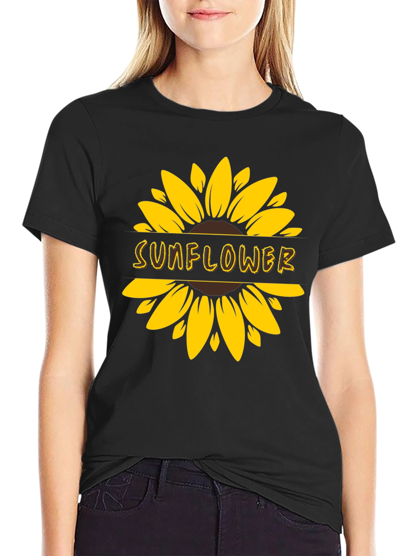 Sunflower Graphic Tee - Stylish Black Cotton T-Shirt
