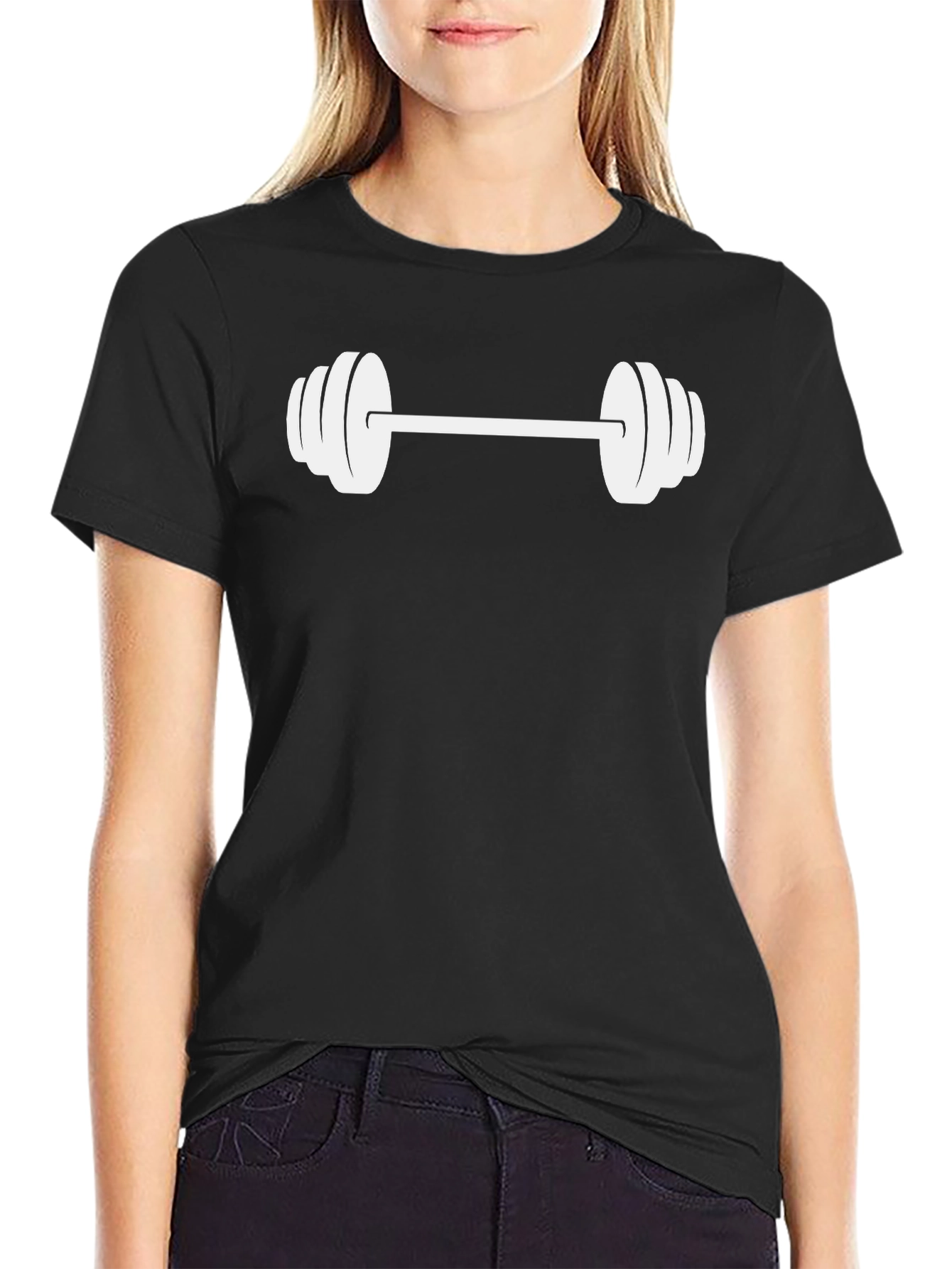Black Graphic Tee with White Barbell Design