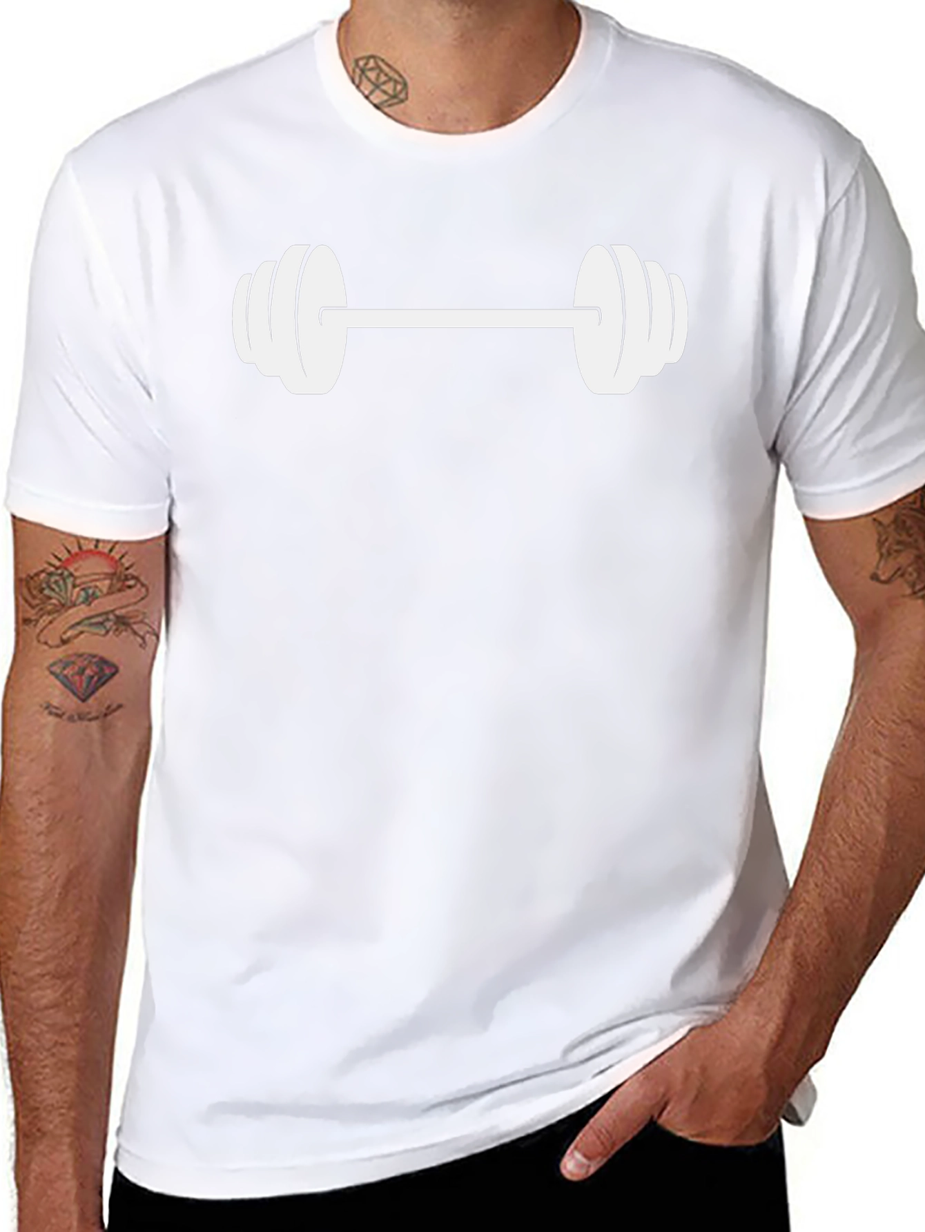 Black Graphic Tee with White Barbell Design