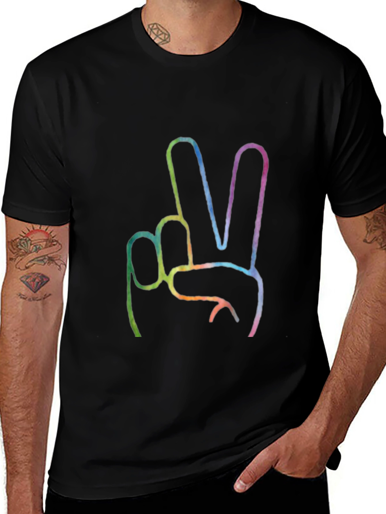 Peace Sign Graphic T-Shirt - Black Crew Neck Tee