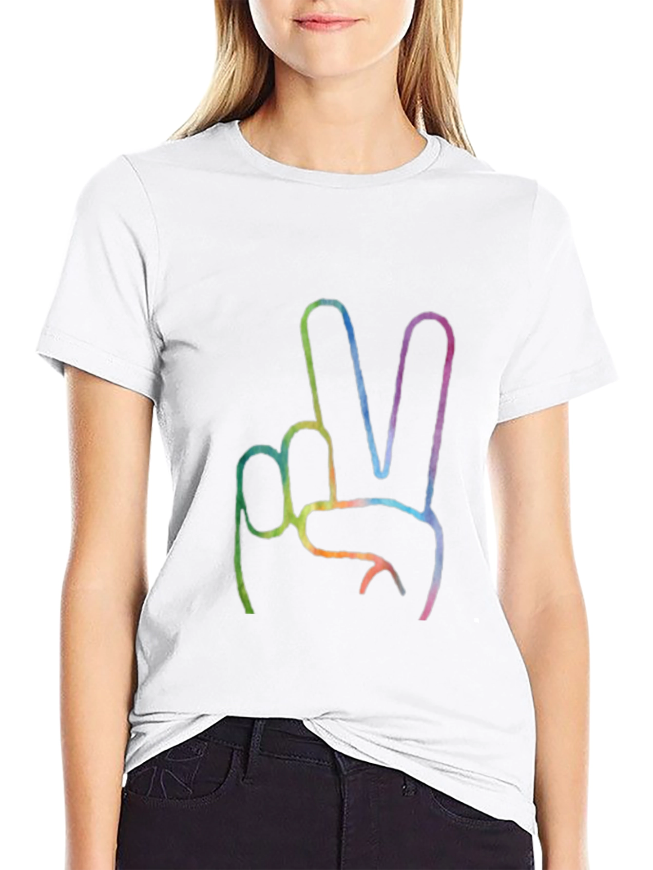Peace Sign Graphic T-Shirt - Black Crew Neck Tee