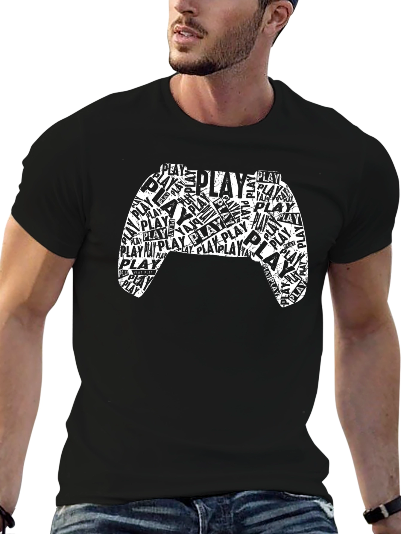Play Game Controller Graphic Mens Black T-Shirt