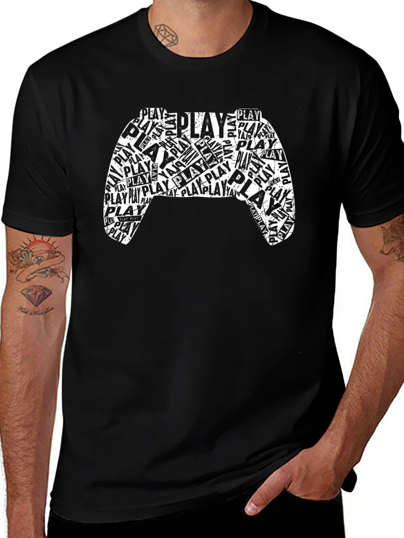 Play Game Controller Graphic Mens Black T-Shirt