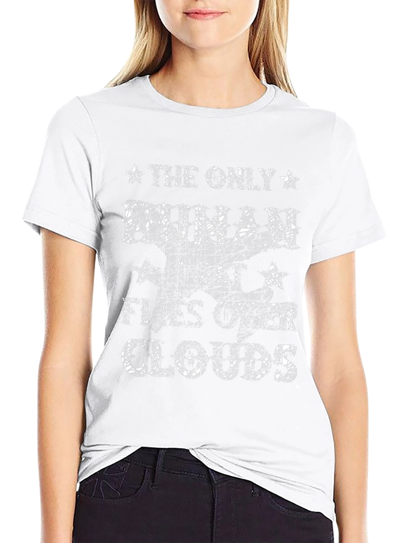 Human Flies Over Clouds Black Graphic Tee