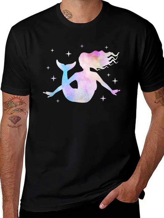 Watercolor Mermaid Graphic Tee - Black Unisex T-Shirt