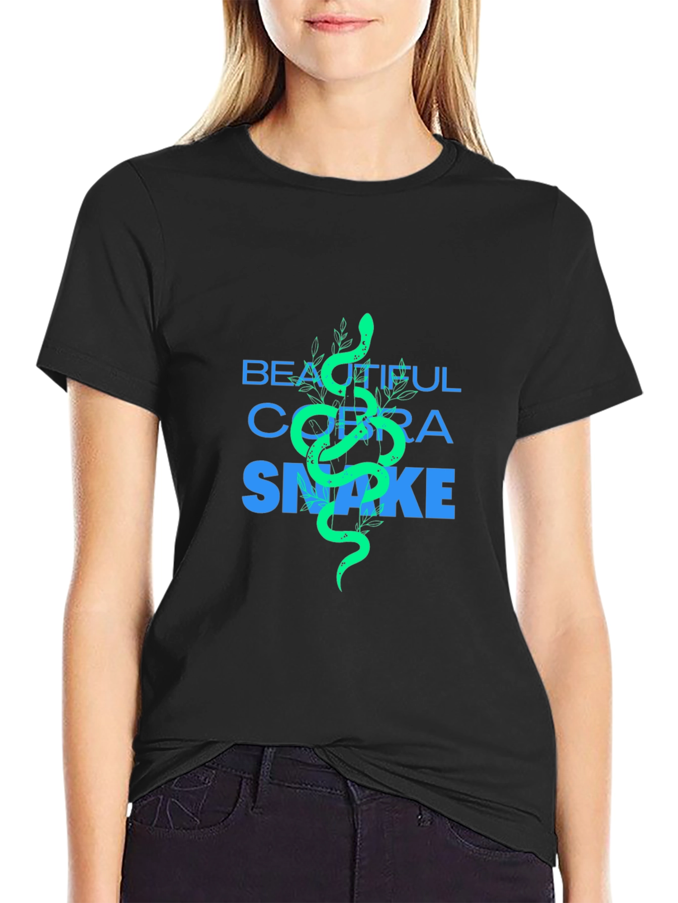 Beautiful Cobra Snake Graphic Tee - Black