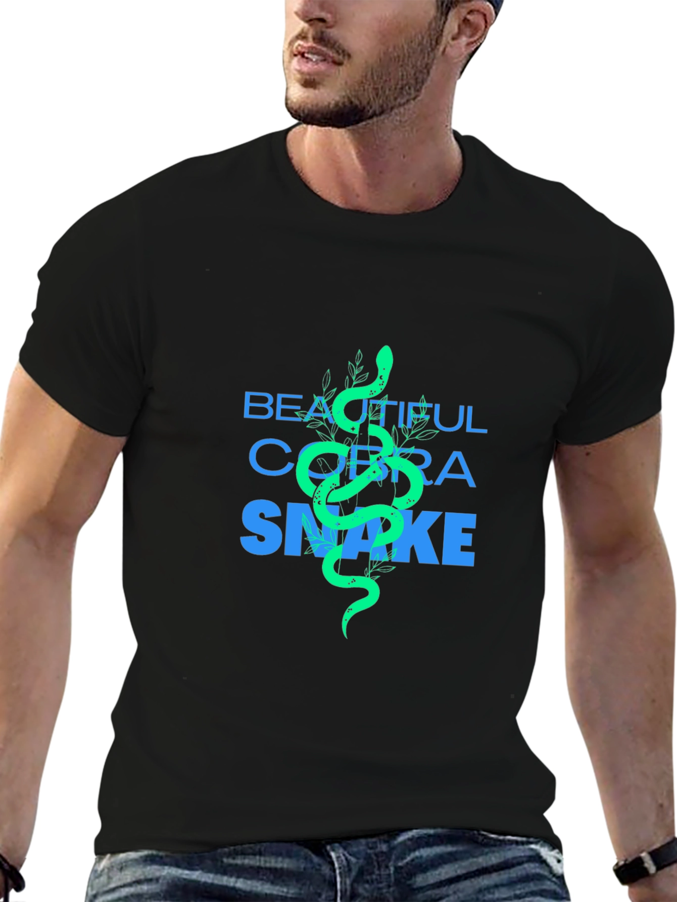 Beautiful Cobra Snake Graphic Tee - Black