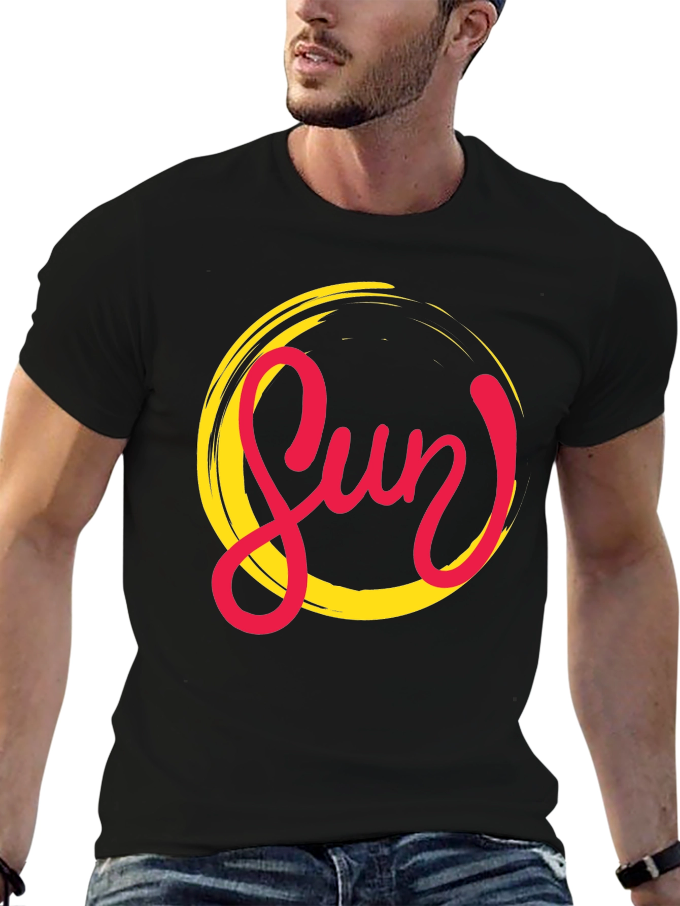 Stylish Sun Graphic Black T-Shirt for Men