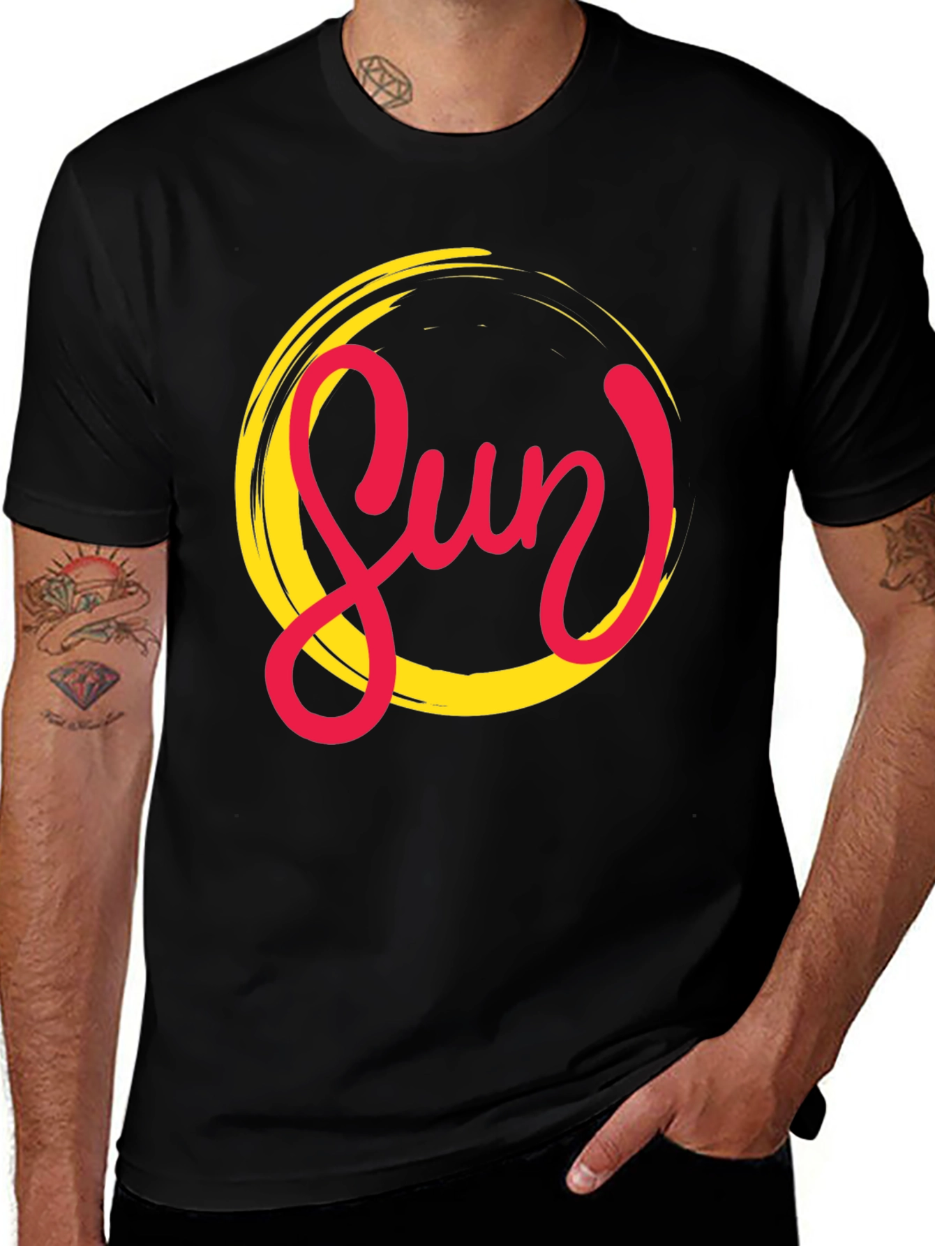 Stylish Sun Graphic Black T-Shirt for Men