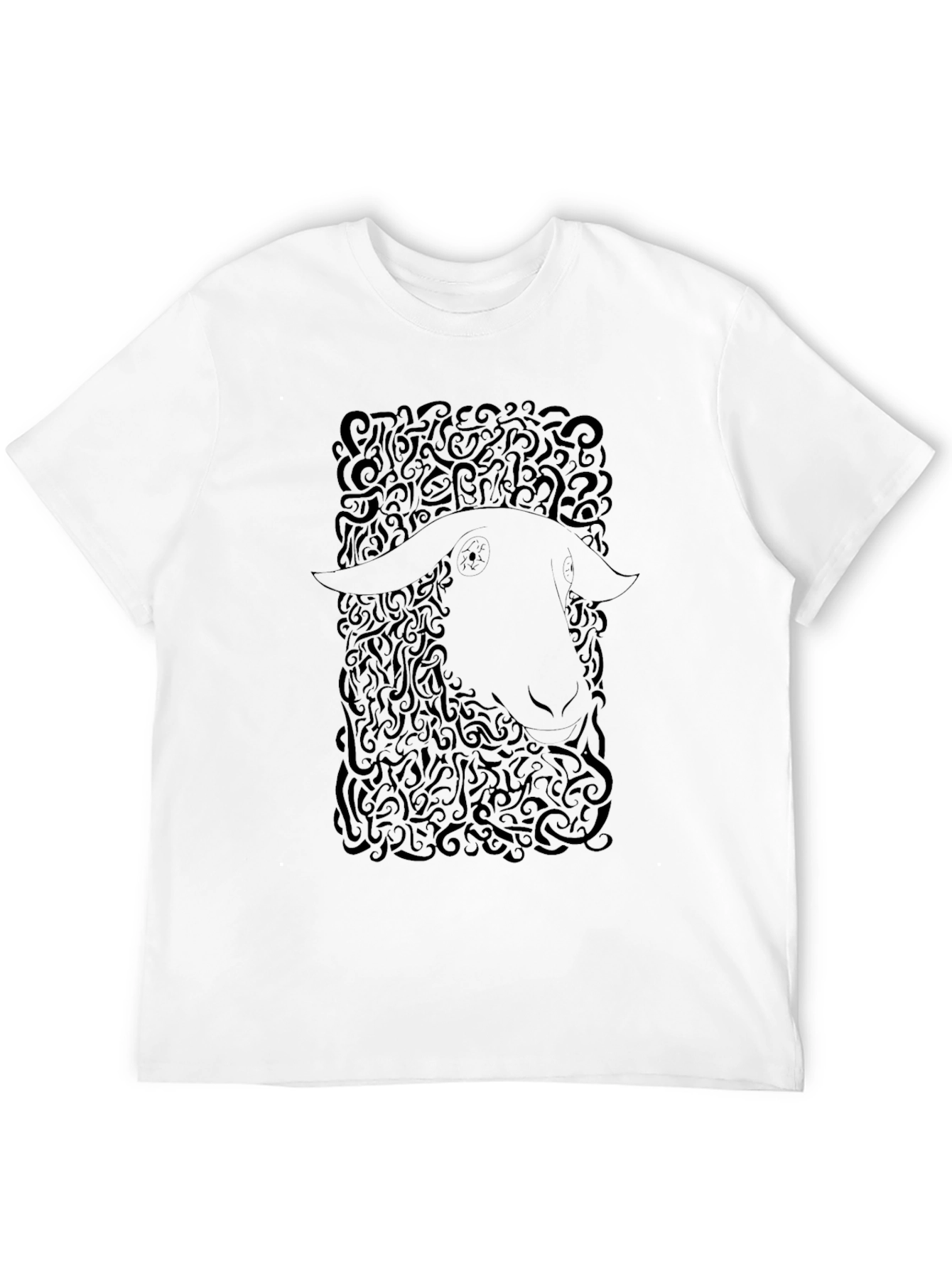 Abstract Sheep Graphic Tee - Black Cotton T-Shirt