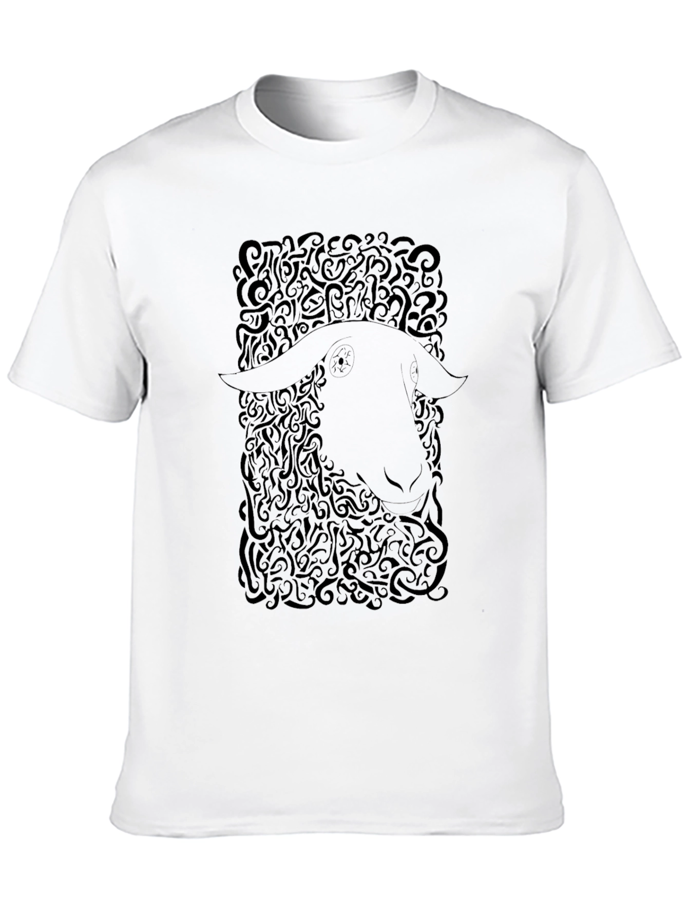 Abstract Sheep Graphic Tee - Black Cotton T-Shirt