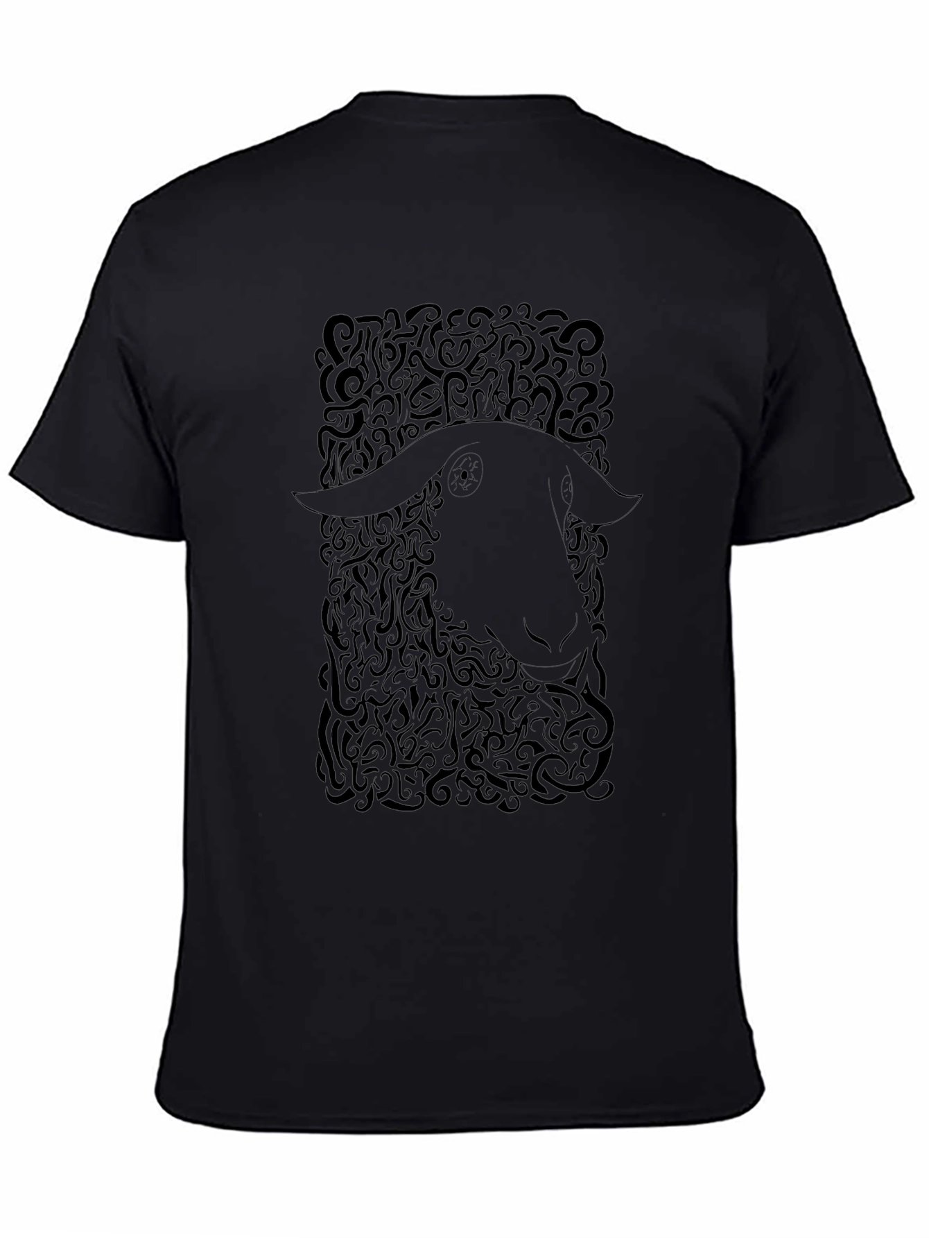 Abstract Sheep Graphic Tee - Black Cotton T-Shirt