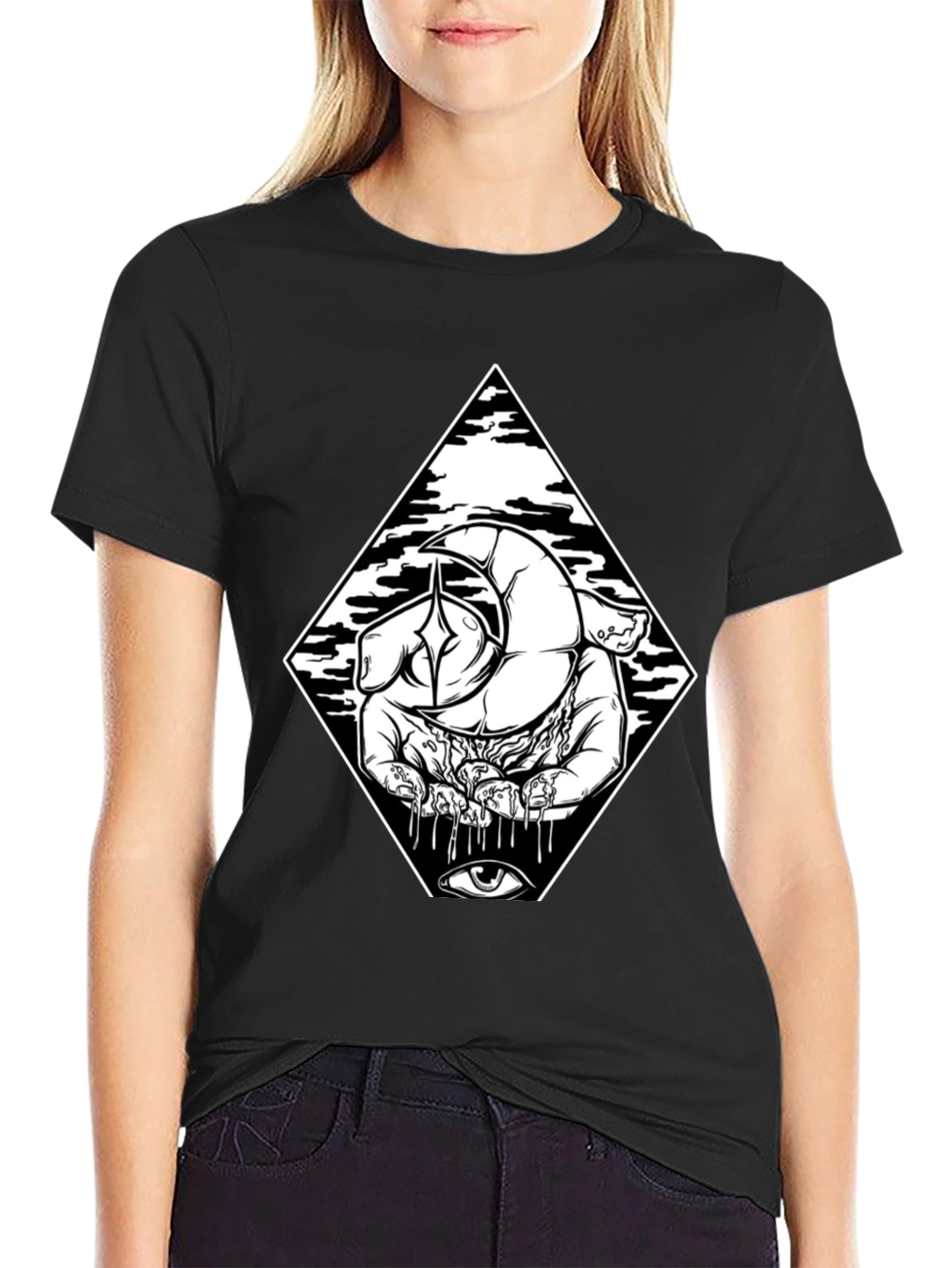 Mystic Hand Graphic Tee - Black Cotton T-Shirt