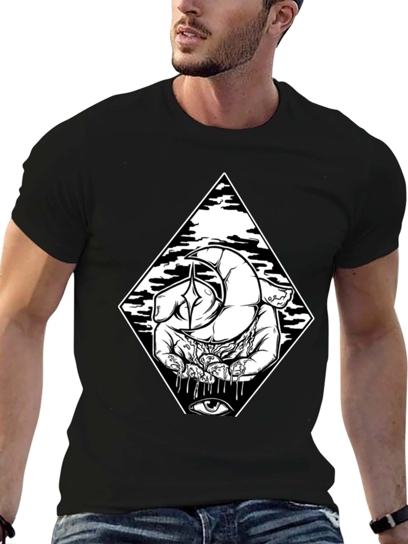 Mystic Hand Graphic Tee - Black Cotton T-Shirt