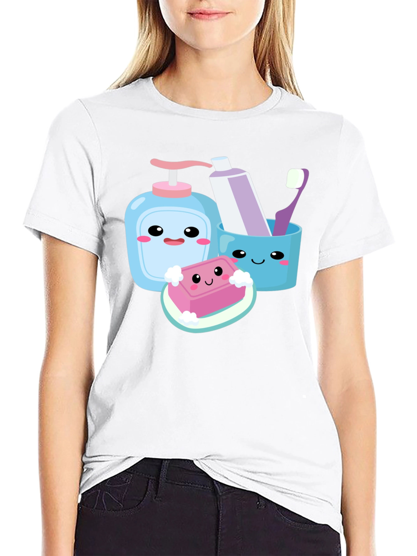 Kawaii Hygiene Cartoon Graphic T-Shirt