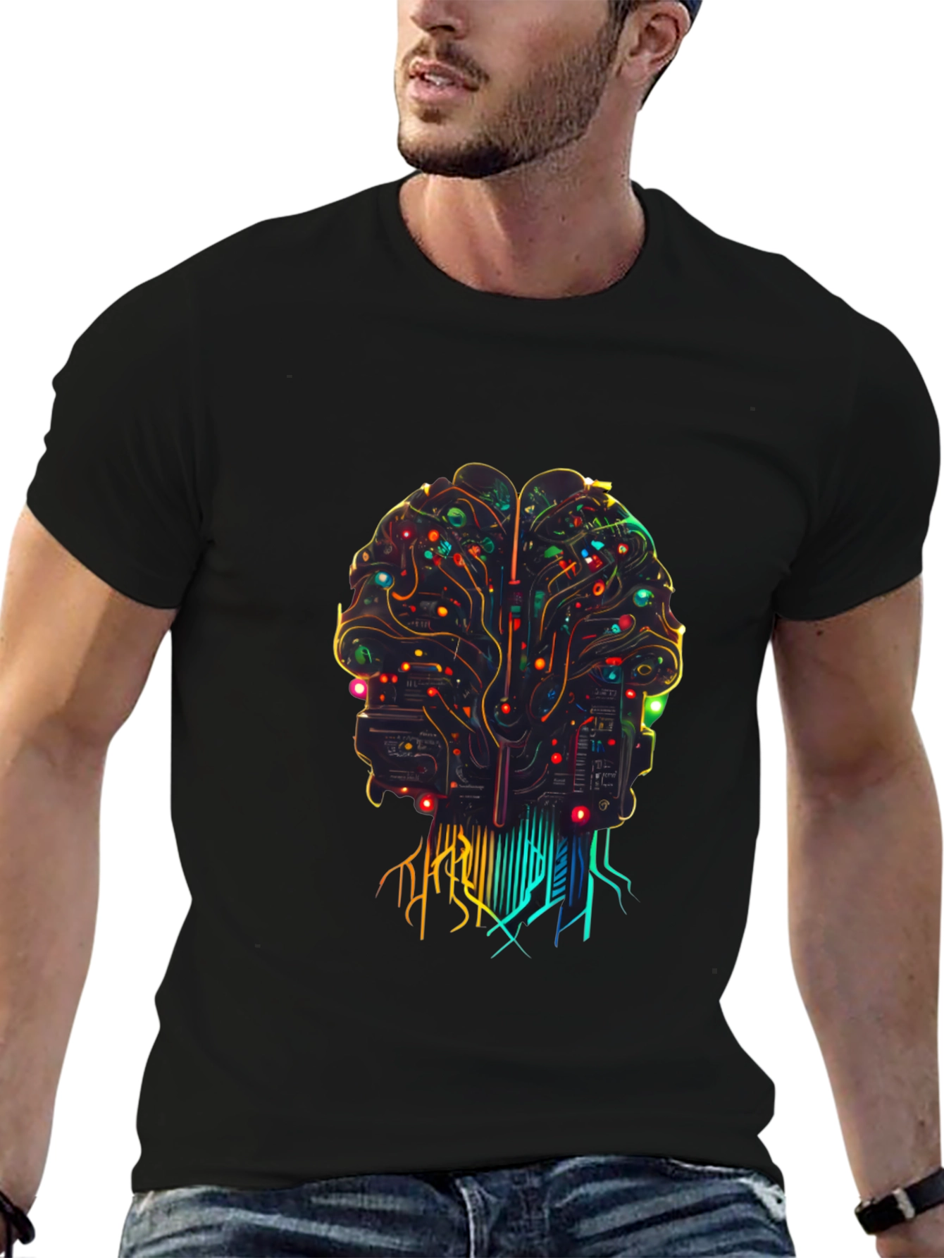 AI Brain Circuit T-Shirt - Black