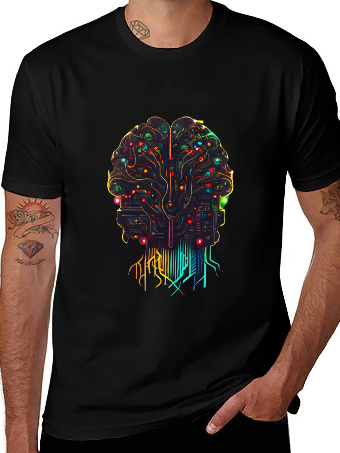AI Brain Circuit T-Shirt - Black