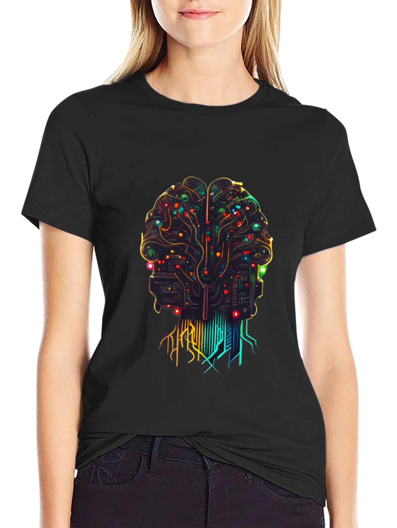 AI Brain Circuit T-Shirt - Black