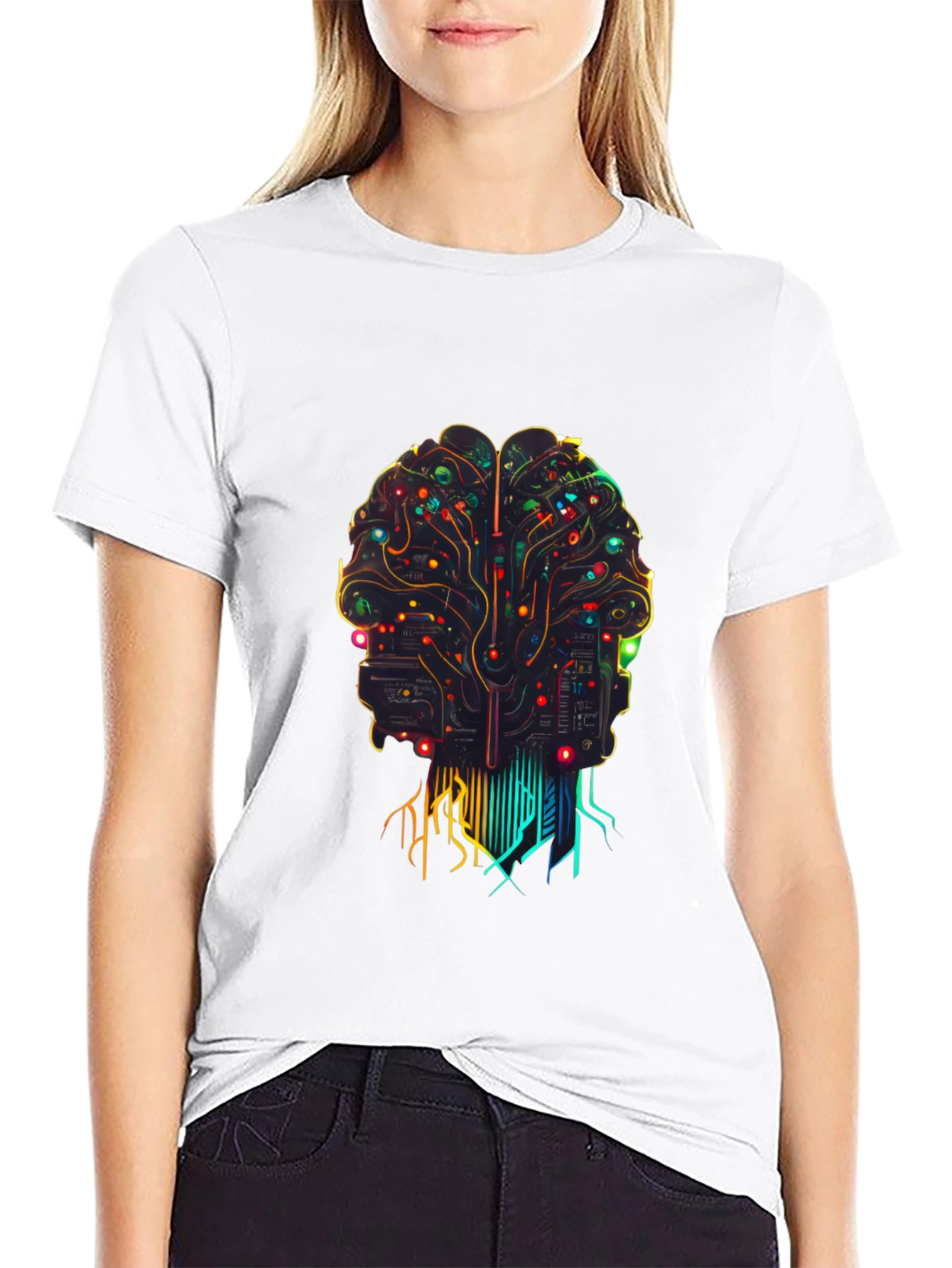 AI Brain Circuit T-Shirt - Black