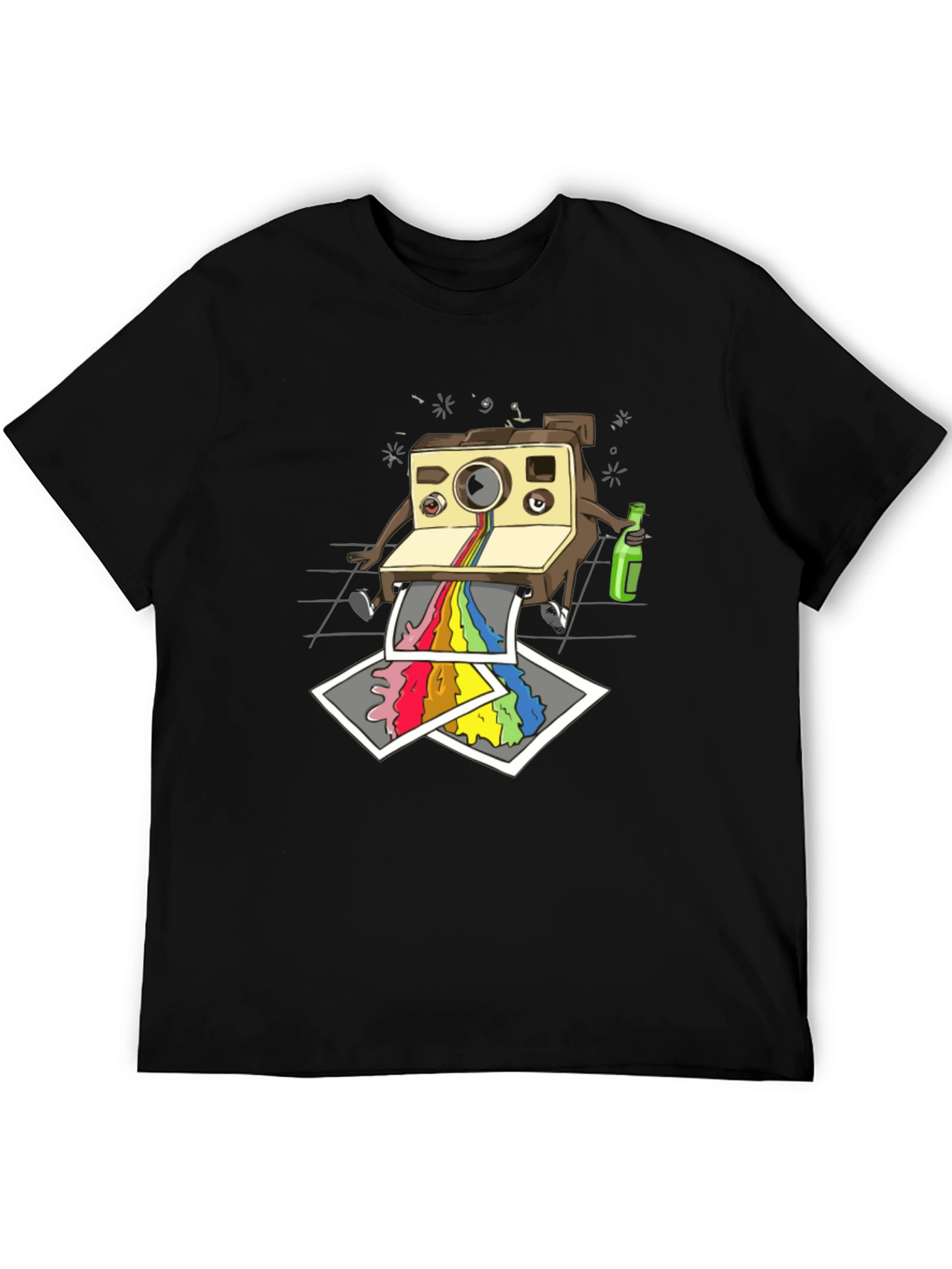 Funky Retro Camera Print Black T-Shirt