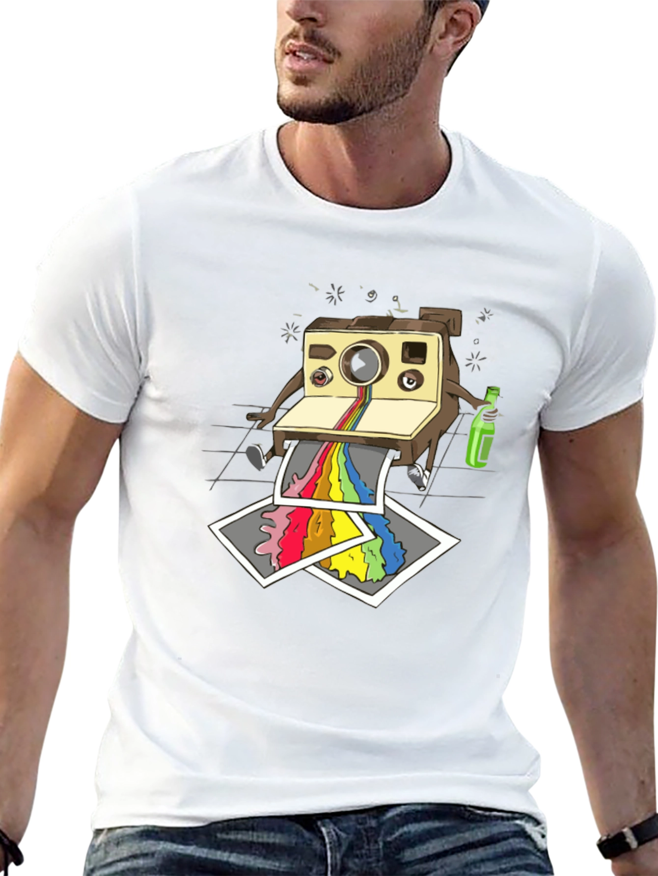 Funky Retro Camera Print Black T-Shirt