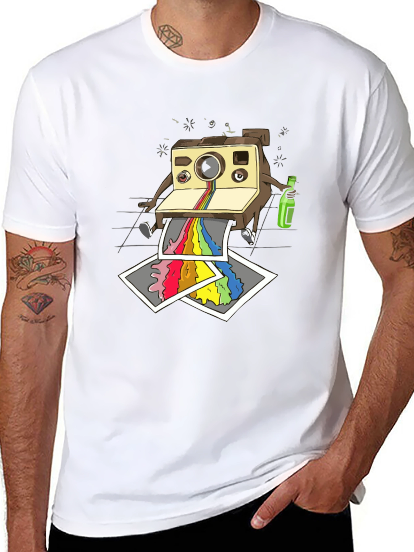 Funky Retro Camera Print Black T-Shirt
