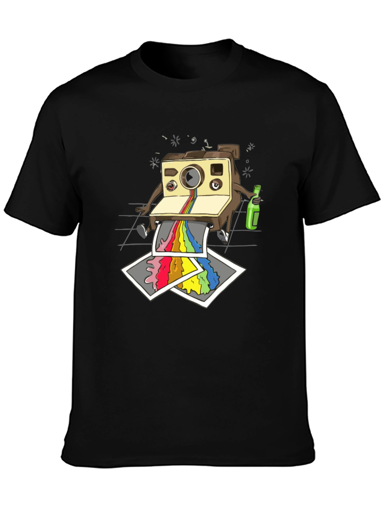 Funky Retro Camera Print Black T-Shirt