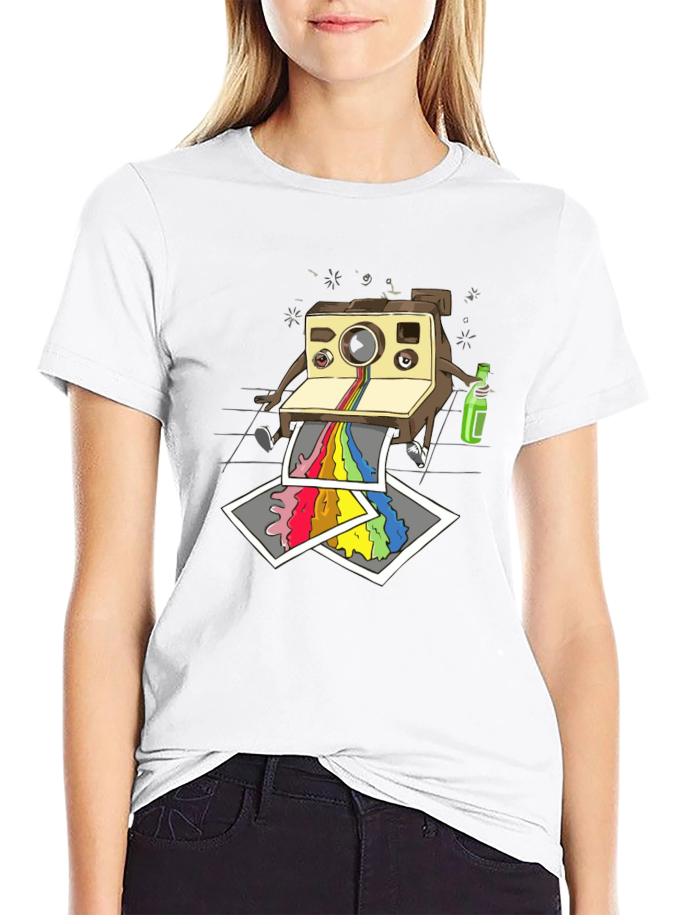 Funky Retro Camera Print Black T-Shirt