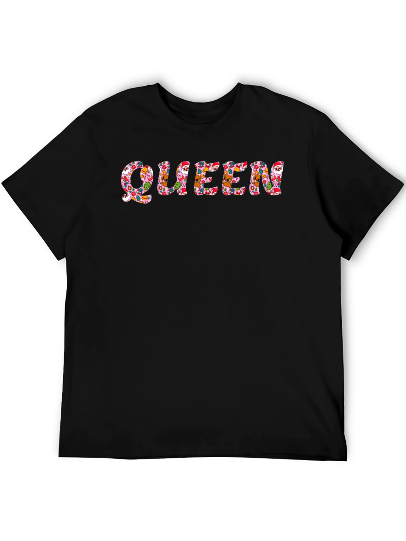 Queen Christmas Pattern Black T-Shirt