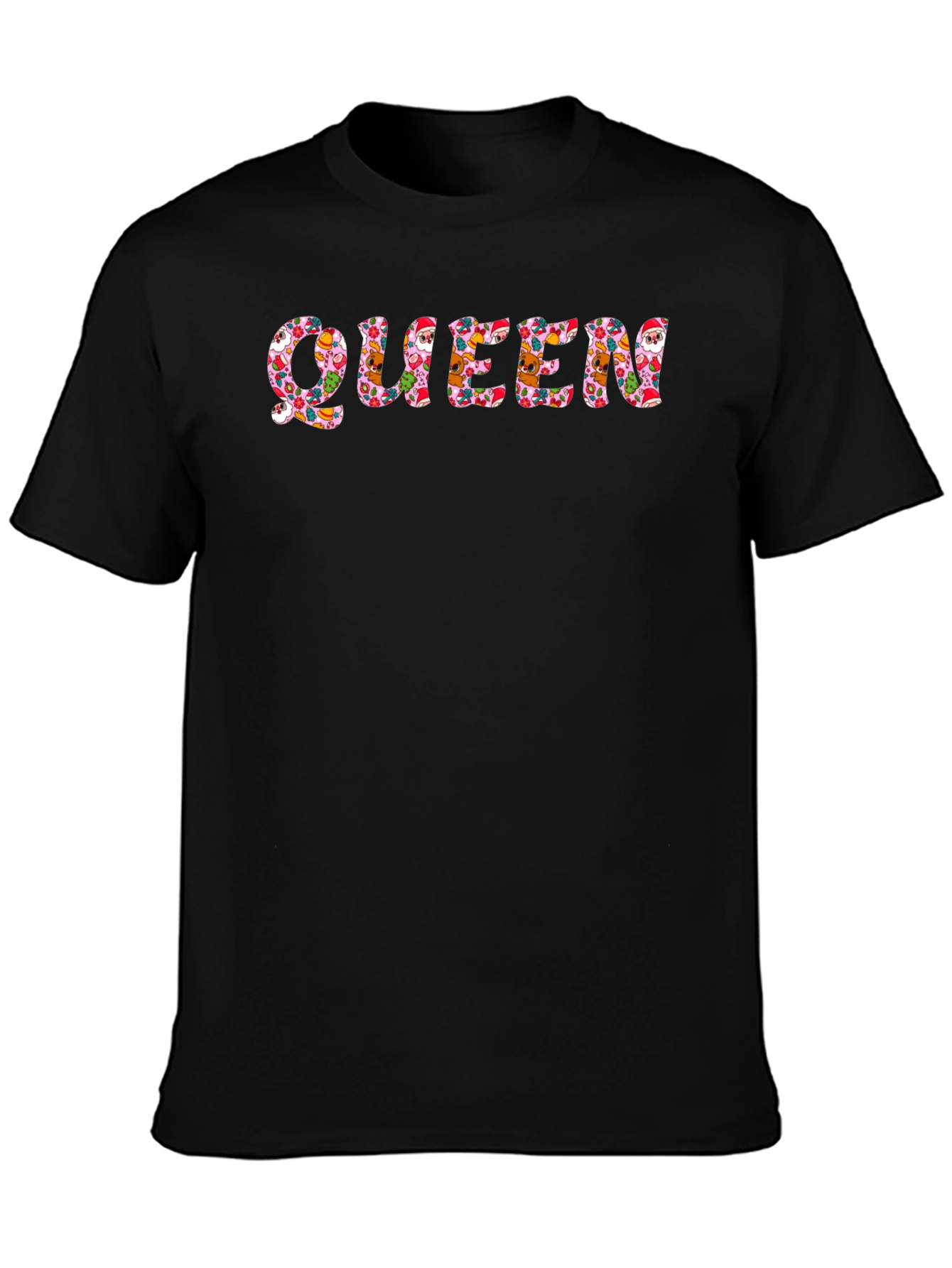 Queen Christmas Pattern Black T-Shirt