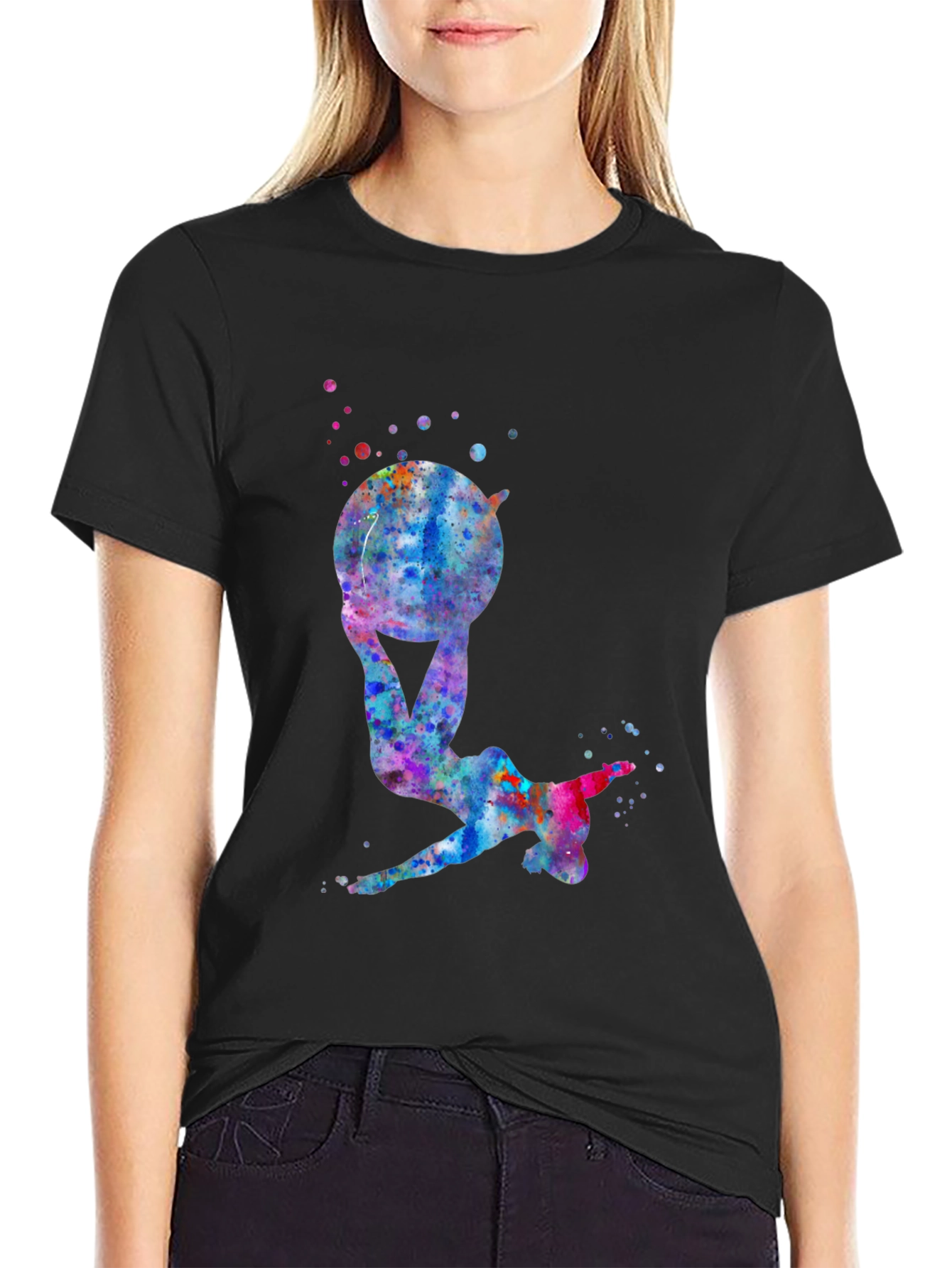 Gymnast Watercolor Black T-Shirt