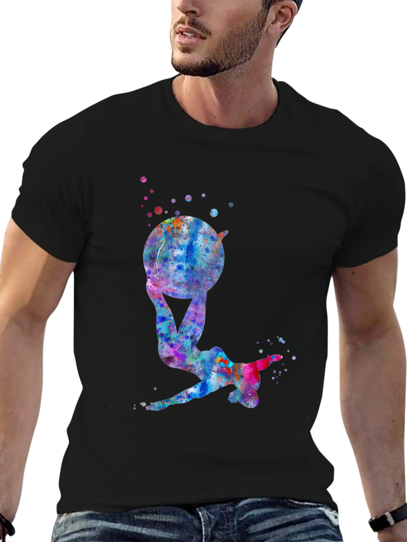 Gymnast Watercolor Black T-Shirt