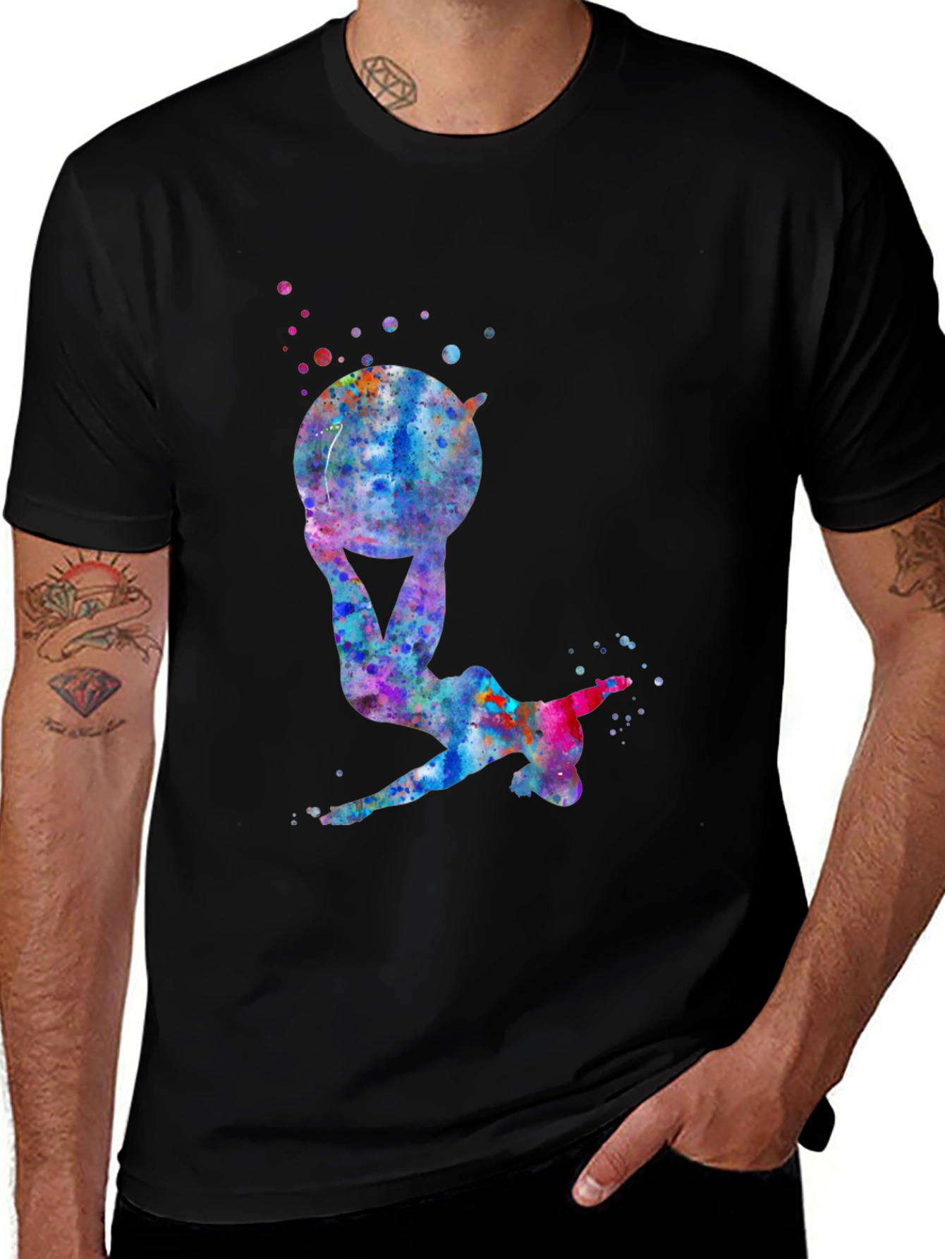 Gymnast Watercolor Black T-Shirt