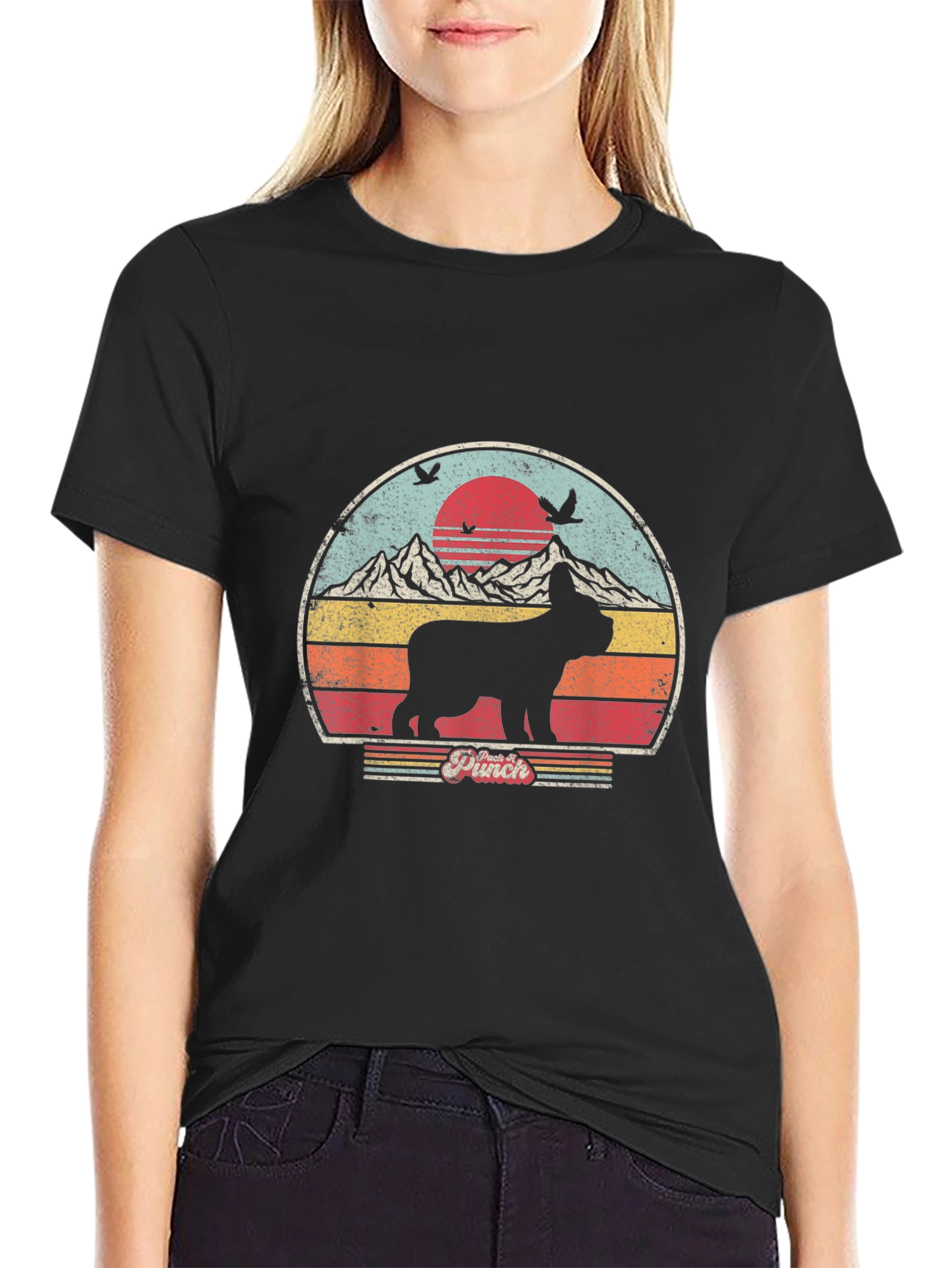 Retro Dog Graphic Tee - Black Cotton Blend
