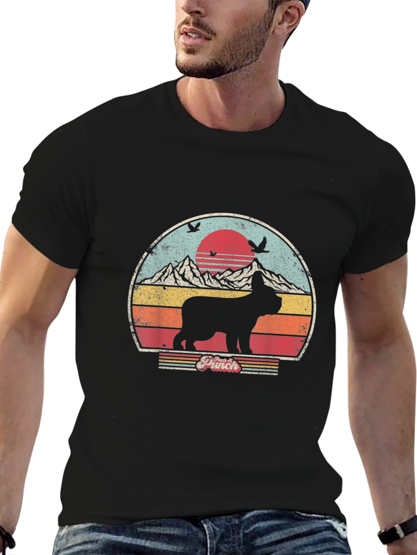 Retro Dog Graphic Tee - Black Cotton Blend