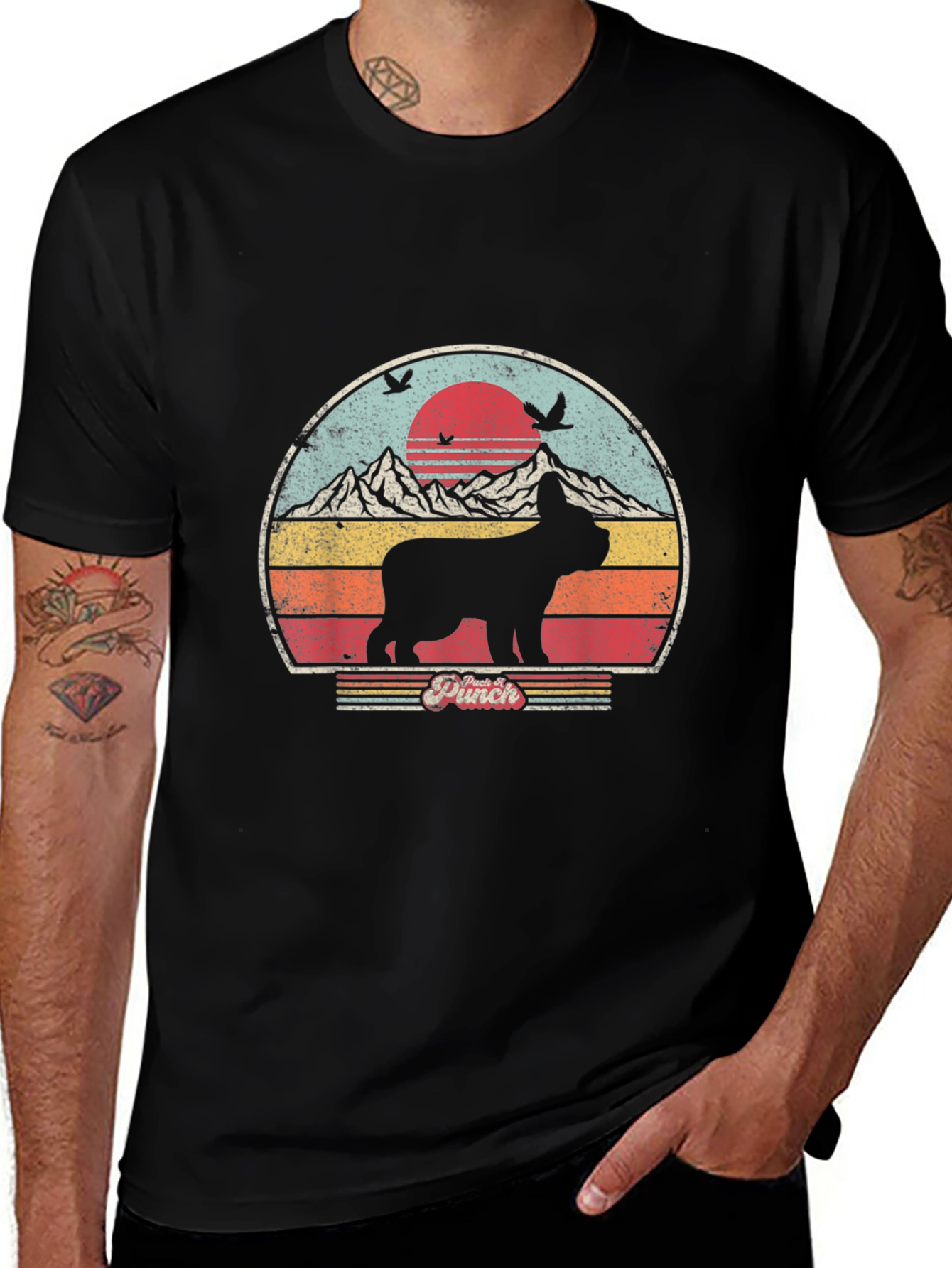 Retro Dog Graphic Tee - Black Cotton Blend