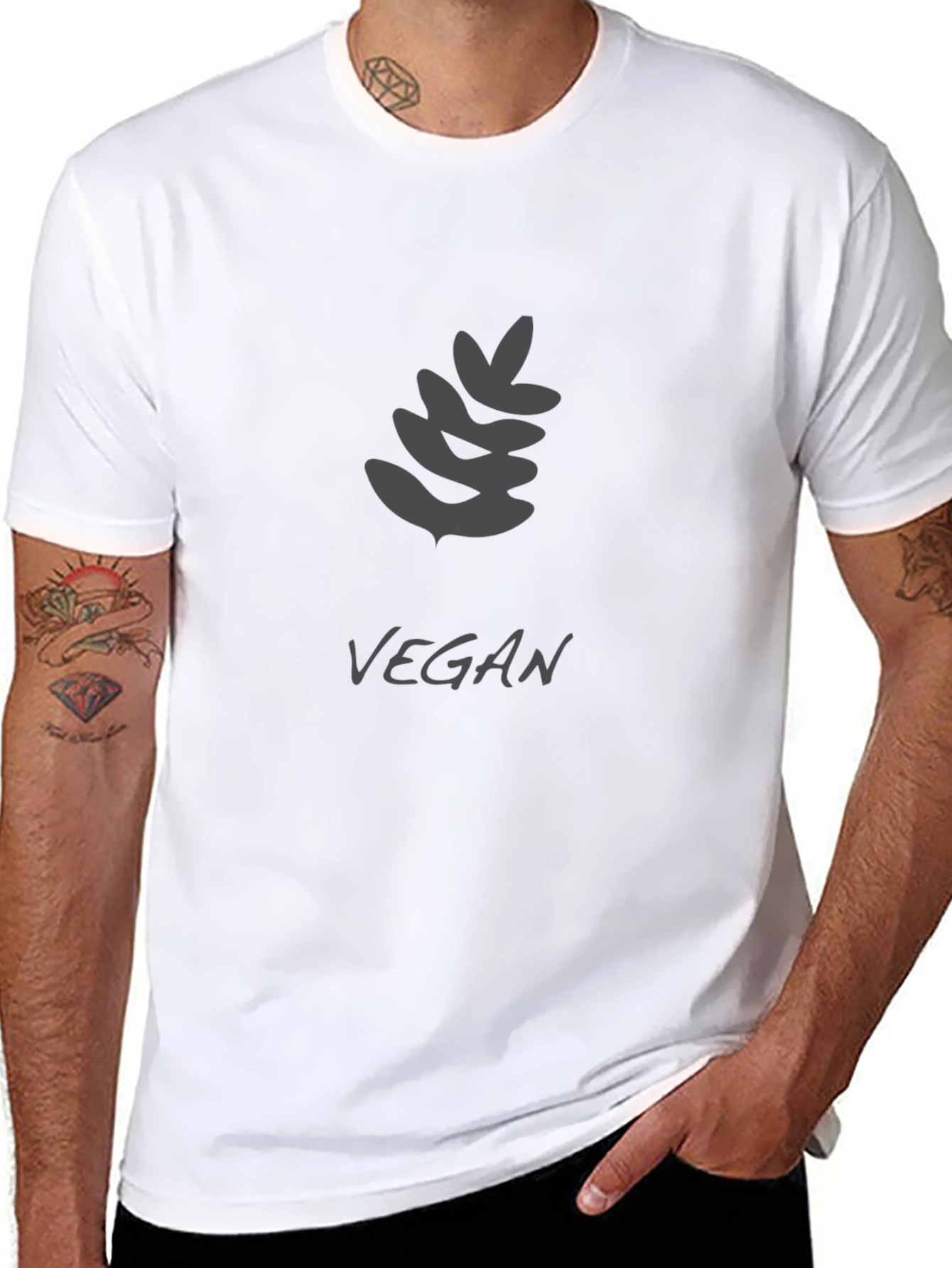 Vegan Black T-Shirt with Leaf Design