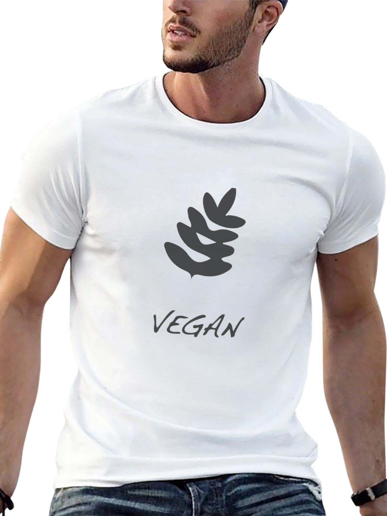 Vegan Black T-Shirt with Leaf Design