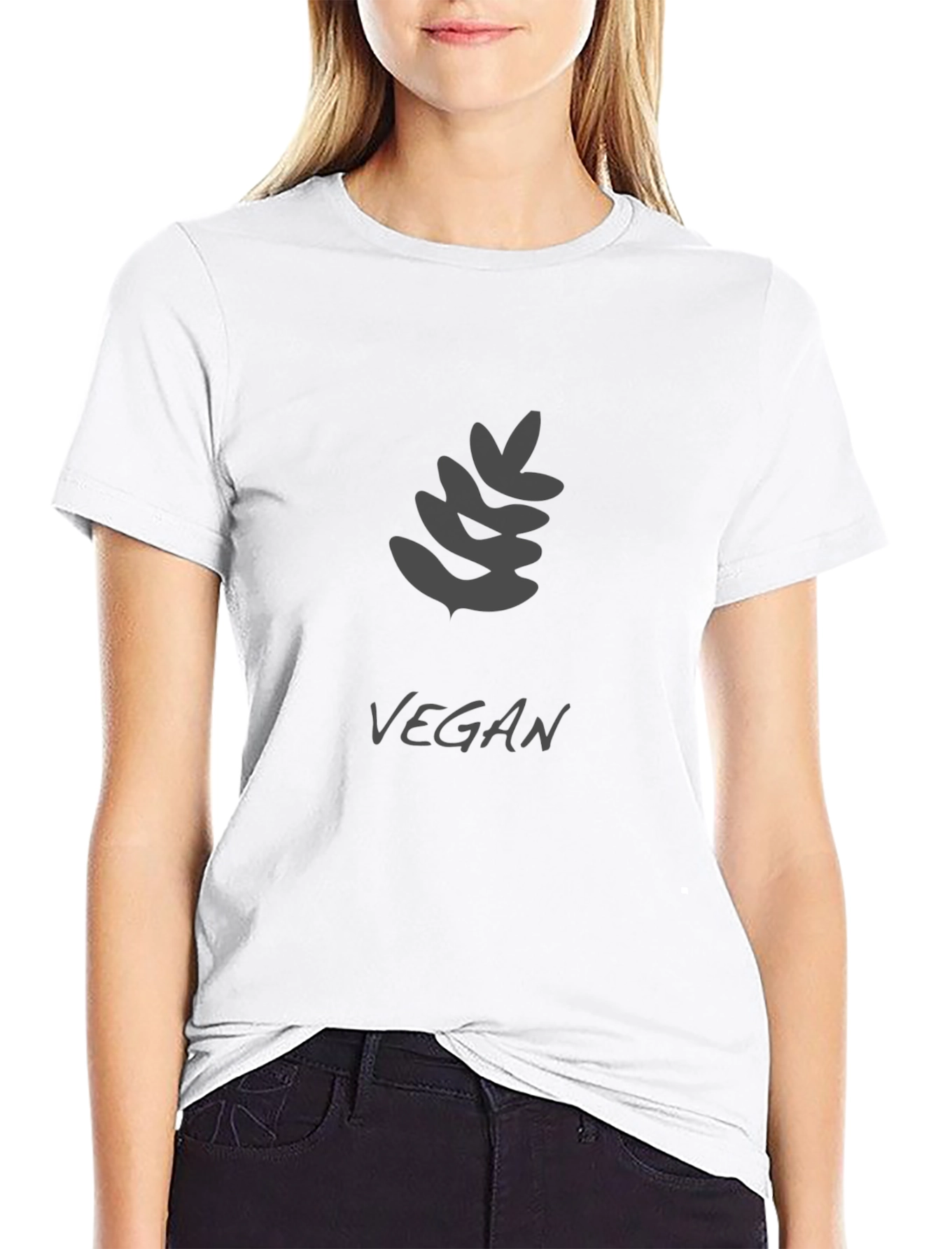 Vegan Black T-Shirt with Leaf Design