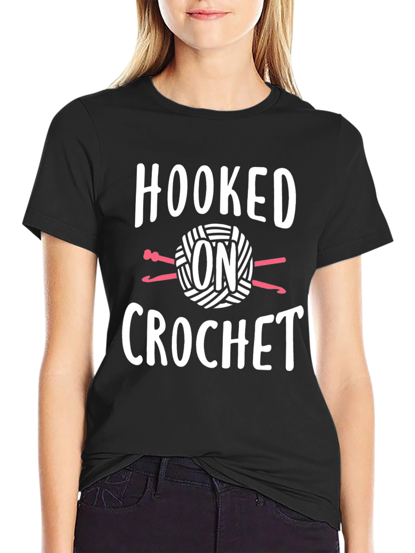 Hooked on Crochet Graphic Tee - Black Cotton