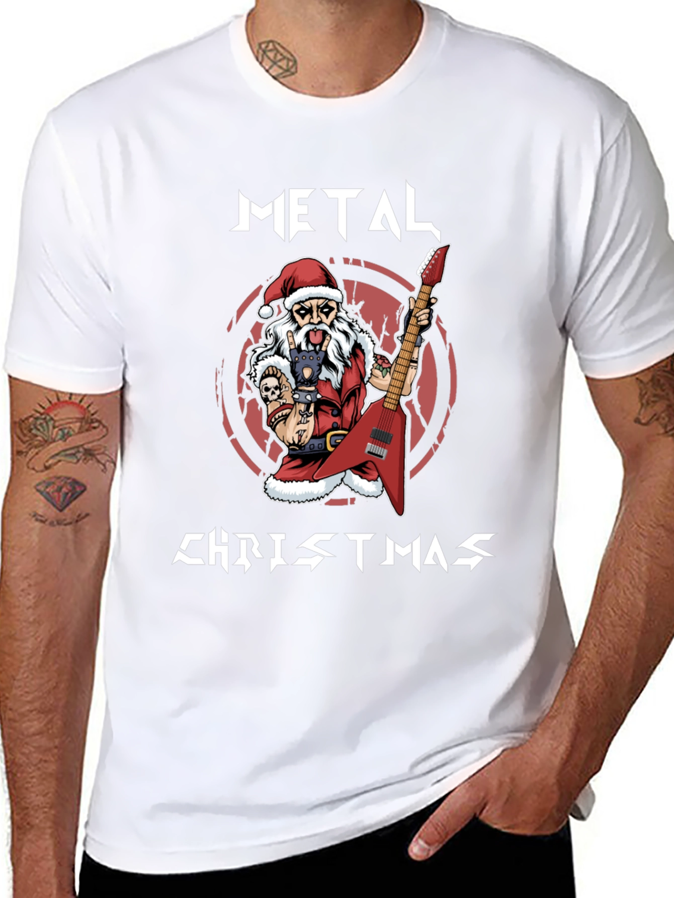 Metal Christmas Santa Graphic T-Shirt