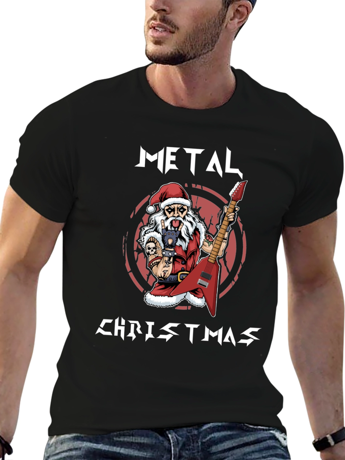 Metal Christmas Santa Graphic T-Shirt