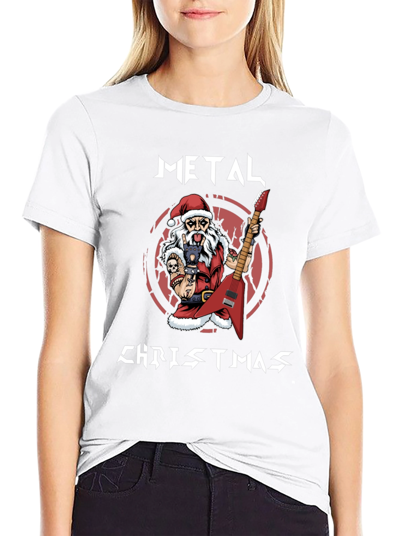 Metal Christmas Santa Graphic T-Shirt