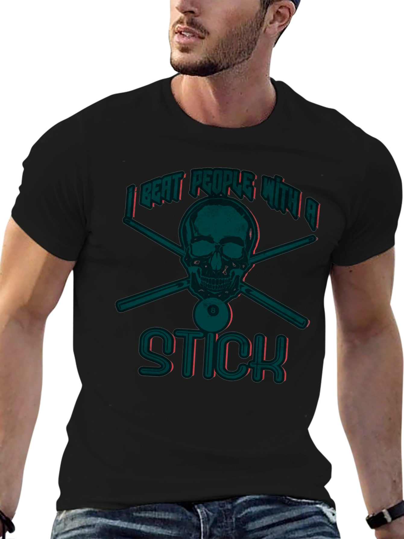 I Beat People With A Stick Funny Billiards T-Shirt
