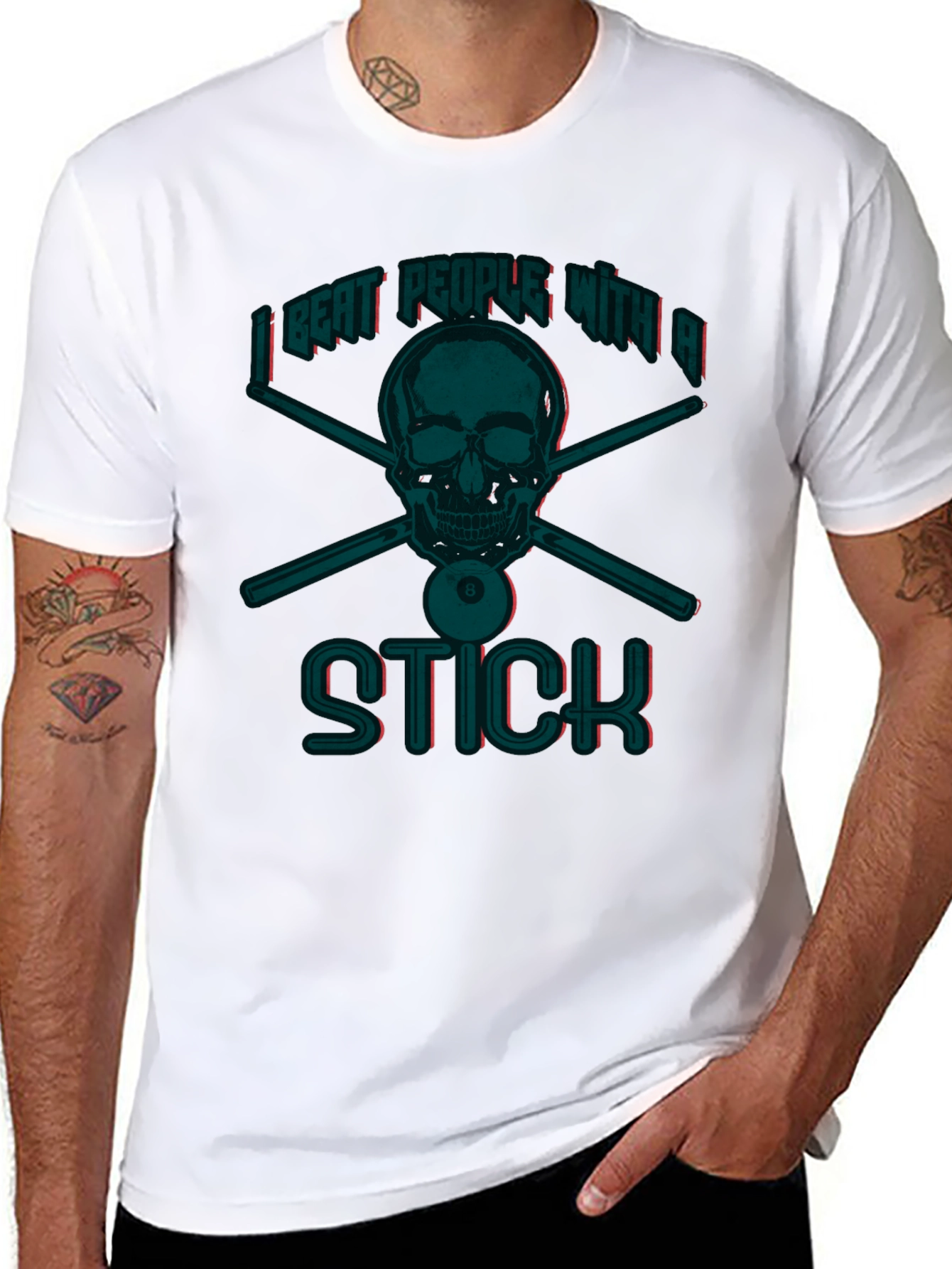 I Beat People With A Stick Funny Billiards T-Shirt